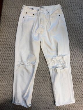 Agolde White Distressed Knee Jeans